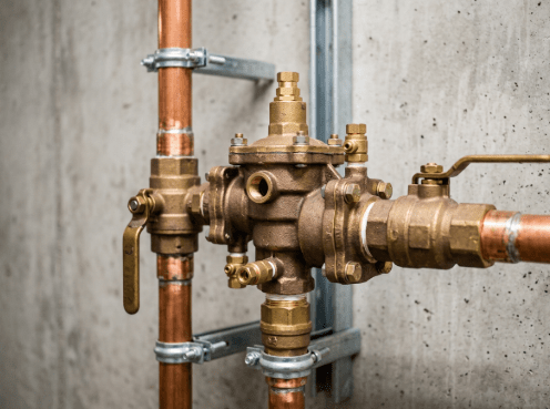 Installed commercial reduced pressure principle backflow prevention device with isolation ball valves Image 3: Valve Inspection (Process Section)